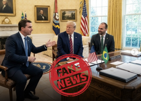 Foto viral de Flávio Bolsonaro com Donald Trump no Salão Oval foi manipulada por IA