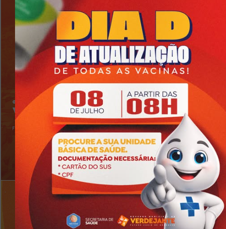 Prefeitura de Verdejante promove Dia D de Atualização da Caderneta de Vacinação no dia 8 de julho